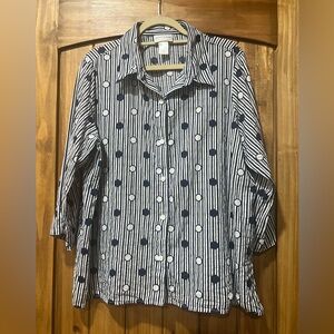 Alfred Dunner Striped and Dotted Button-Down Shirt